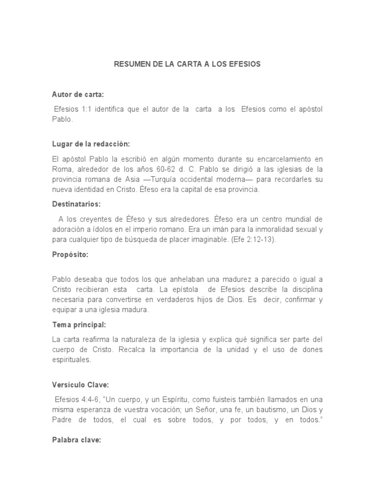 Resumen De Efesios Pdf