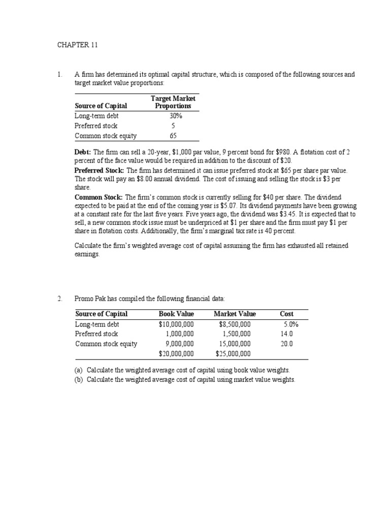 CHAPTER 11 Without Answer | PDF | Cost Of Capital | Capital Structure