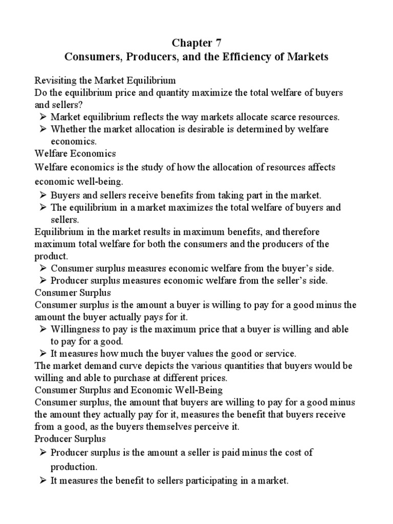 Chapter 7 Consumers, Producers and The Efficiency of Markets | PDF ...