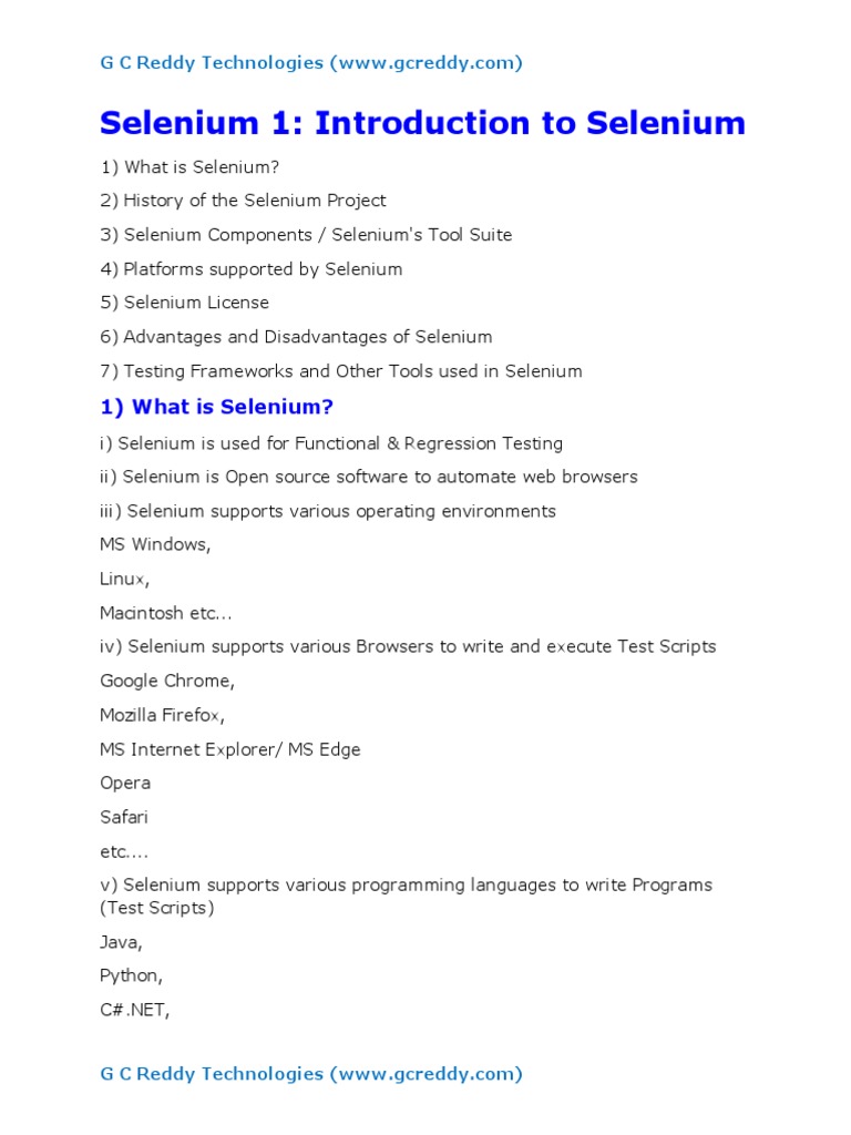 Selenium 1: Introduction To Selenium | PDF