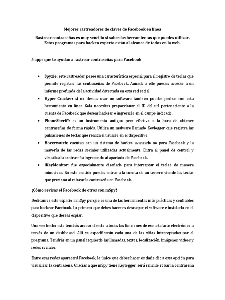 Programa Para Espiar Contraseñas De Facebook HAC-JD) Mejores Rastreadores de Claves de Facebook en Línea | PDF | Facebook  | Chat en linea
