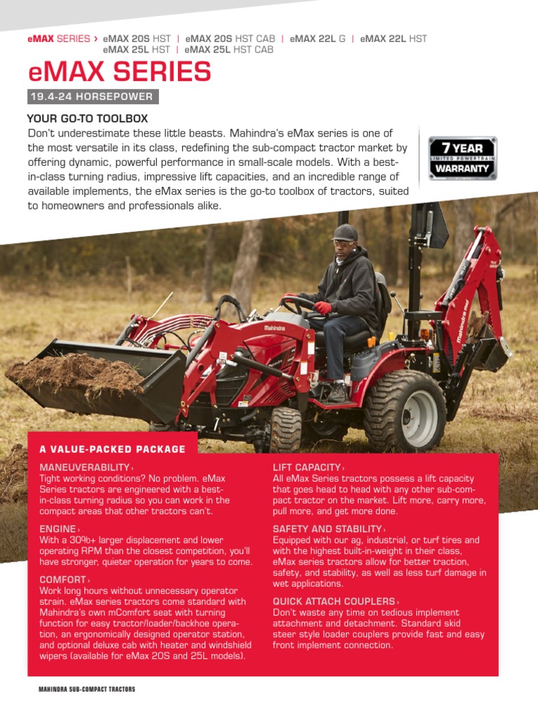 Mahindra eMax Series Overview | PDF | Tractor | Loader (Equipment)