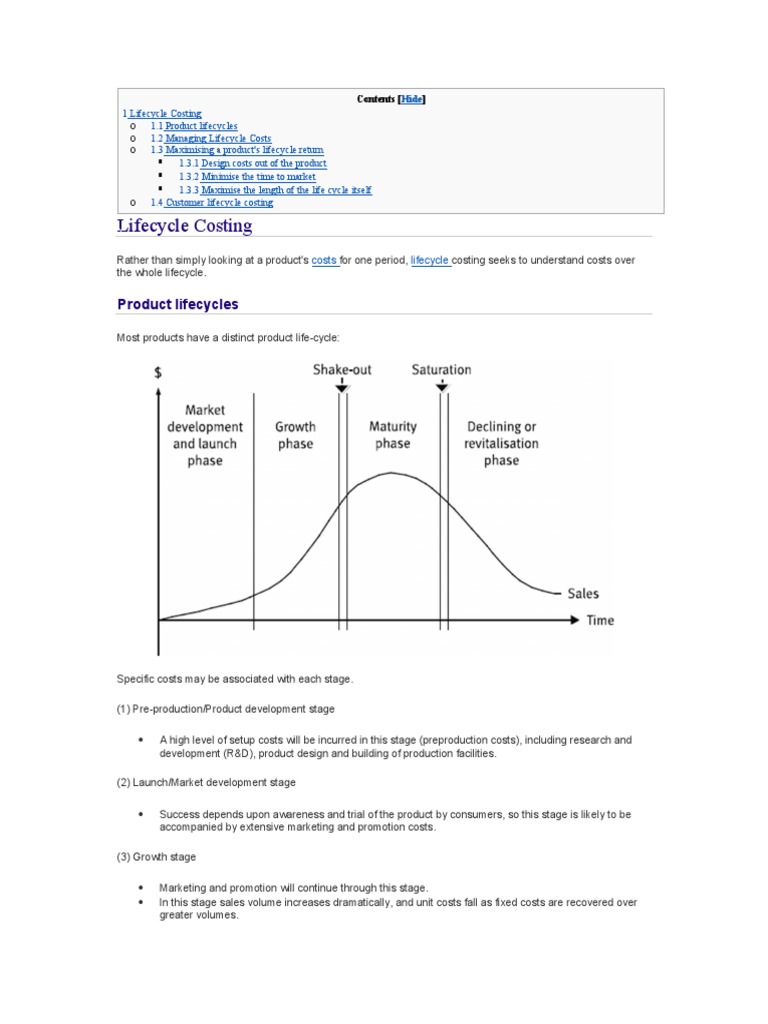 Product Life Cycle Costing PDF Profit (Economics) Life Cycle
