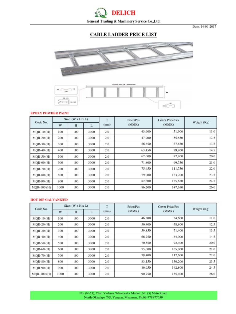Cable Ladder Price List from DELICH PDF Manufactured Goods Equipment