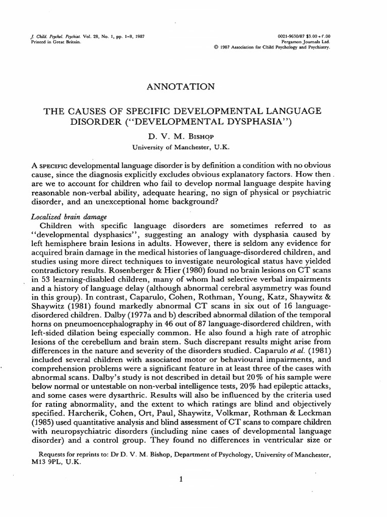 The Causes of Specific Developmental Language | PDF | Mental Disorder ...