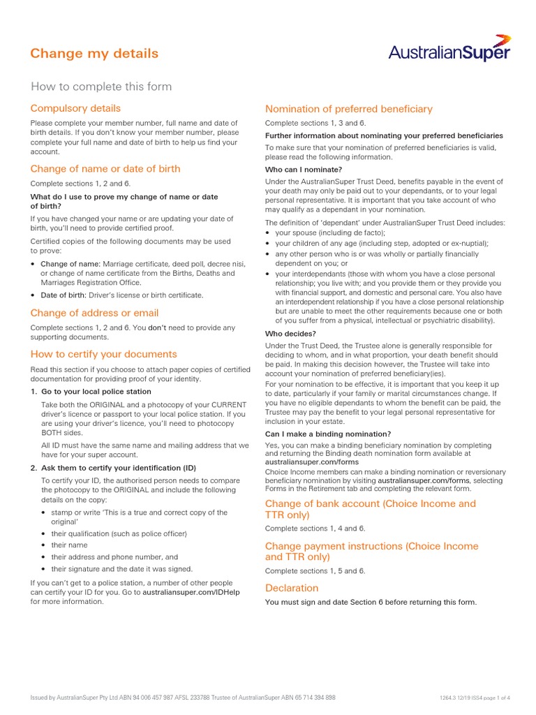 Update Your AustralianSuper Details | PDF | Birth Certificate ...