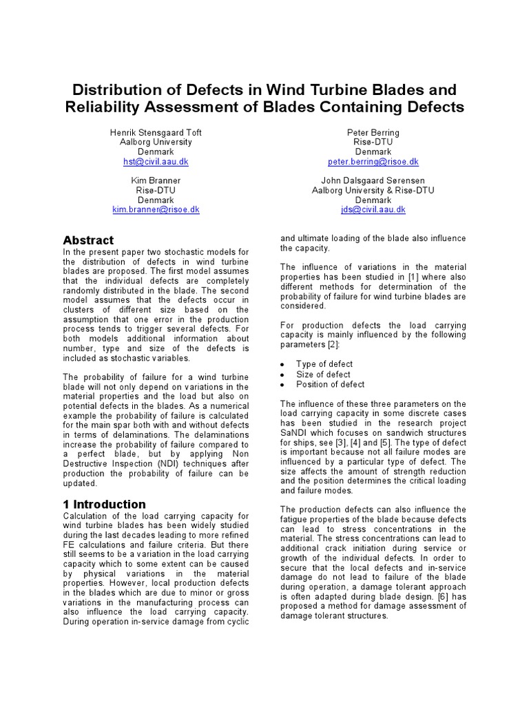 Distribution of Defects in Wind Turbine Blades and Reliability ...