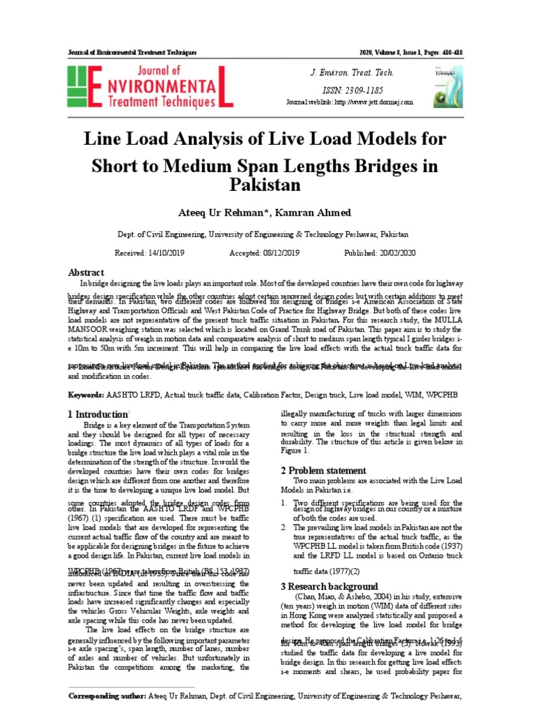 Line Load Analysis of Live Load Models For Short To Medium Span Lengths ...