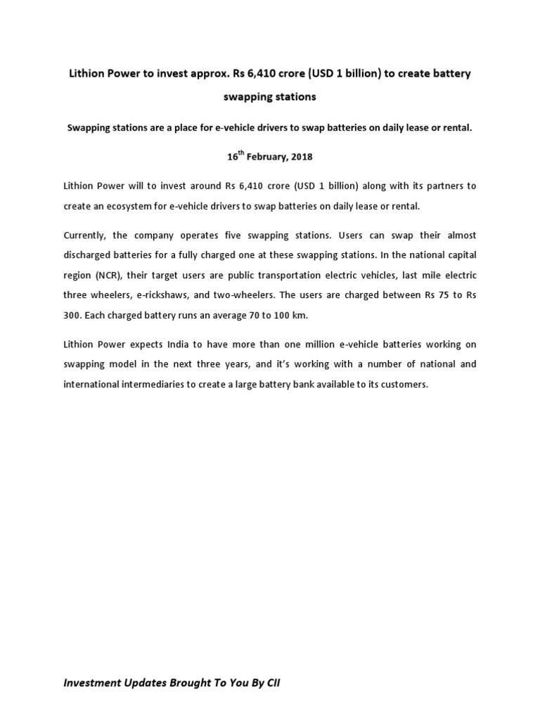 Battery Swapping Stations in India | PDF | Technology & Engineering