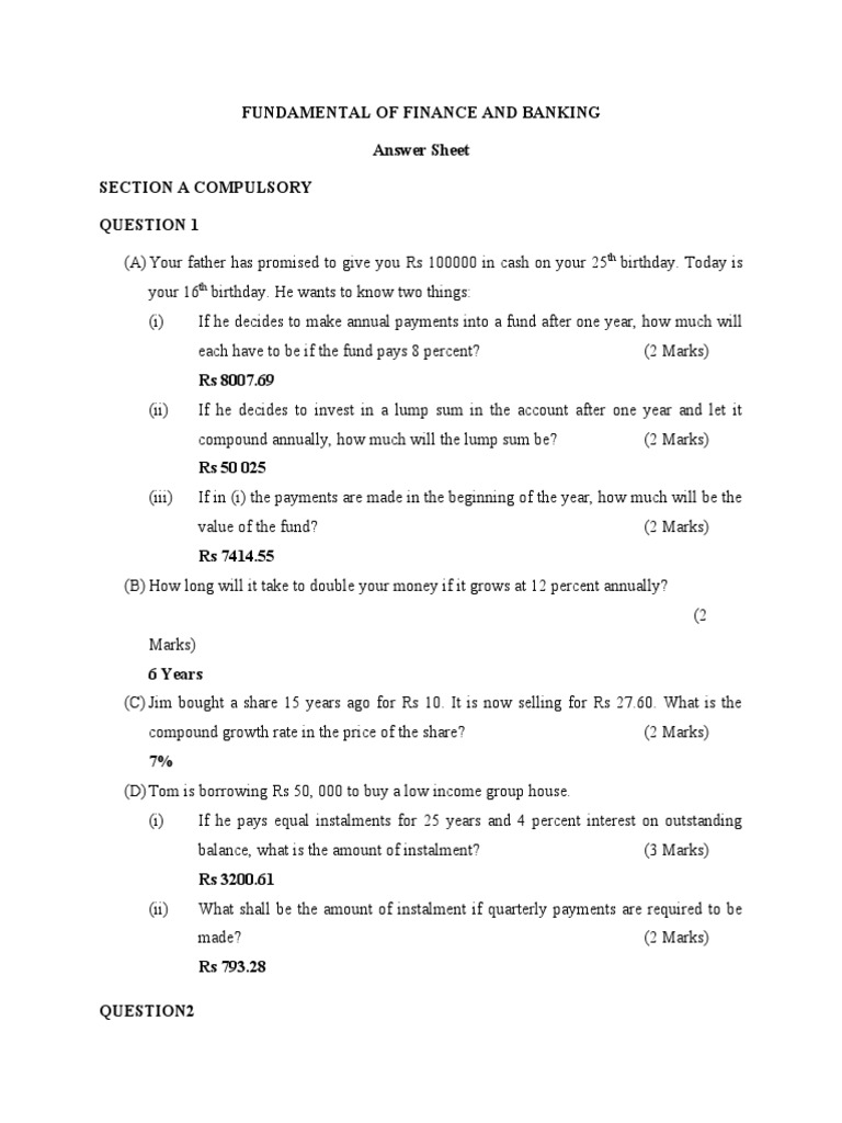 FUNDAMENTAL OF FINANCE AND BANKING Answer Sheet PDF Present Value