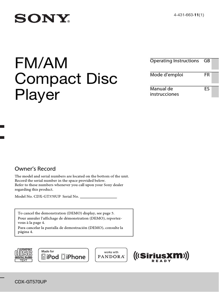 Fm/Am Compact Disc Player: Owner's Record | PDF | I Pod | Equalization ...