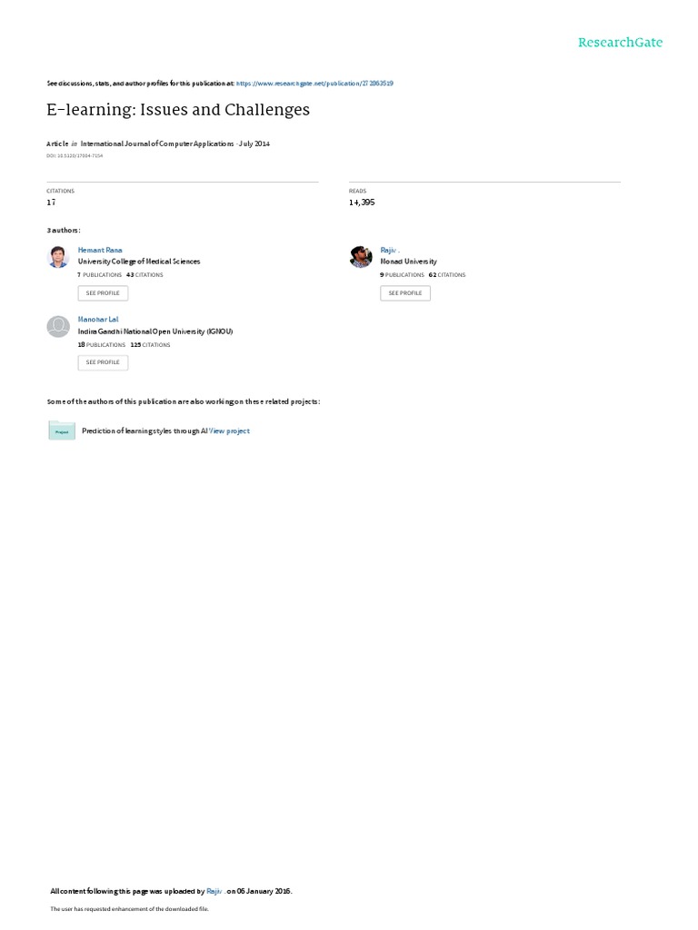 E Learning Issues And Challenges Pdf