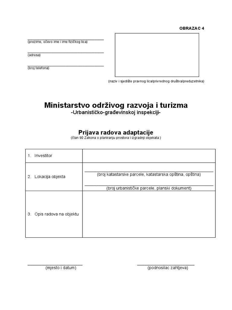 Prijava Radova Adaptacije - Obrazac 4 | PDF