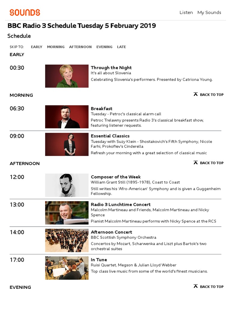 BBC Radio 3 Schedules, 05 Tuesday February 2019 PDF Orchestras