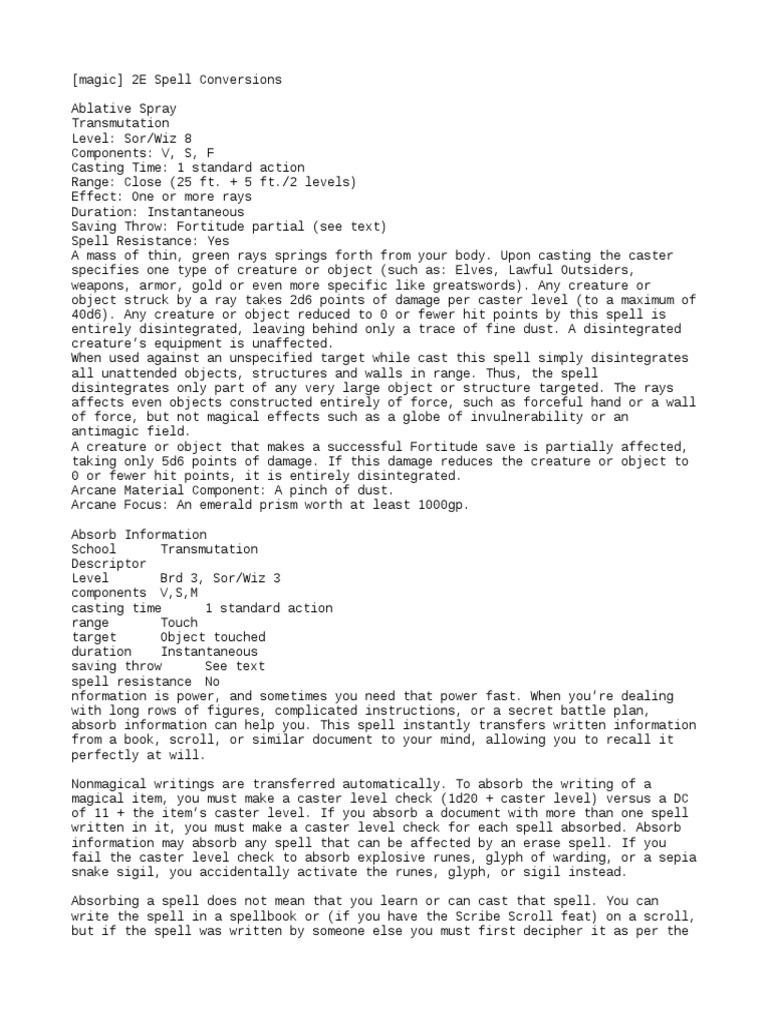 2E Spell Conversion Guide | PDF | Nature