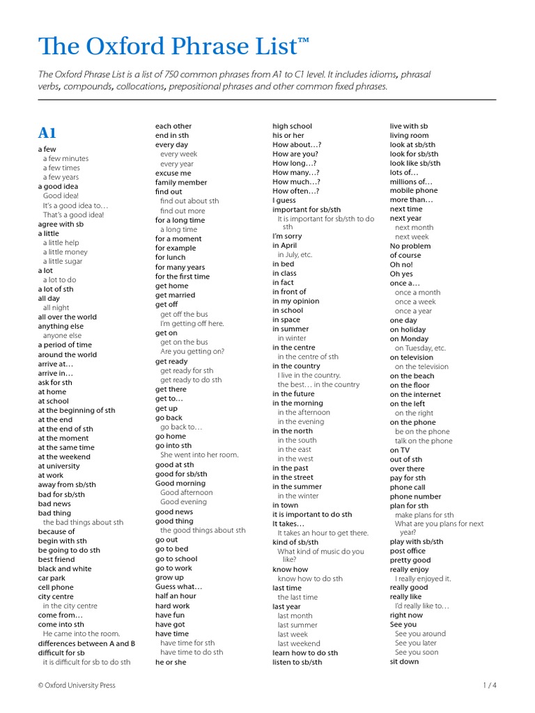 Oxford Phrase List PDF PDF Phrase