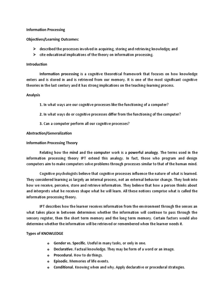 Information Processing | PDF | Information Processing | Memory