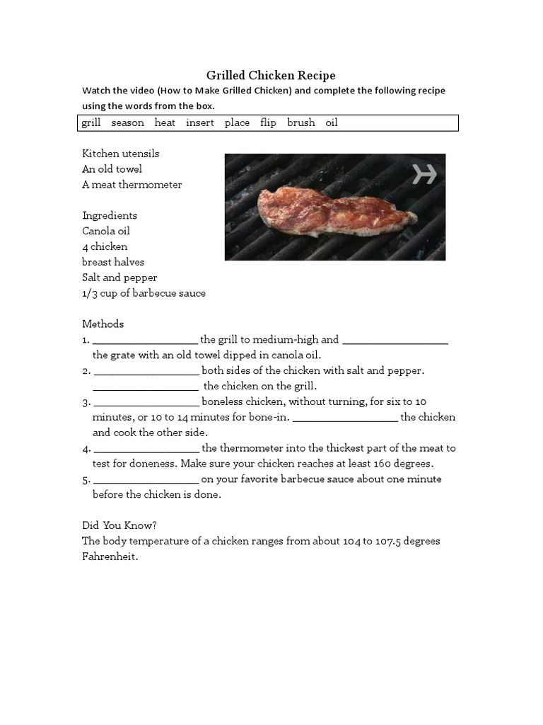 Grilled Chicken Recipe PDF