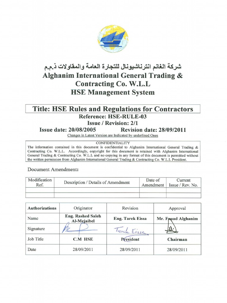 HSE RULES AND REGULATIONS FOR CONTRACTORSiso1 PDF PDF Crane