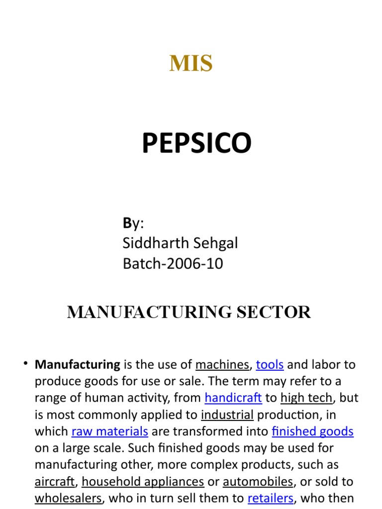 PepsiCo Manufacturing Information Systems | PDF | Pepsi Co | Business