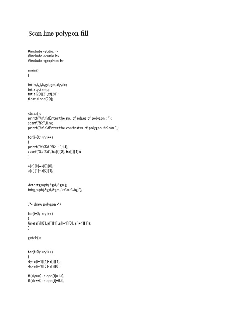 Scan Line Polygon Fill | PDF | Computer Programming | Computing