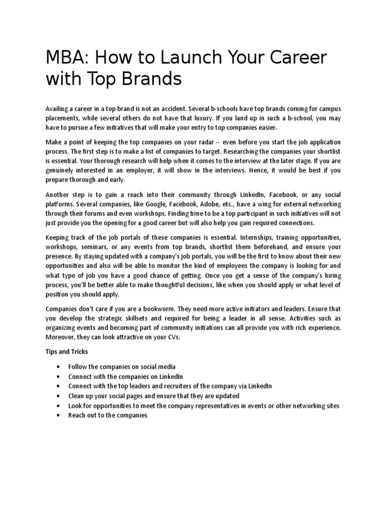 How To Launch Career With Top Brands | PDF | Linked In | Brand