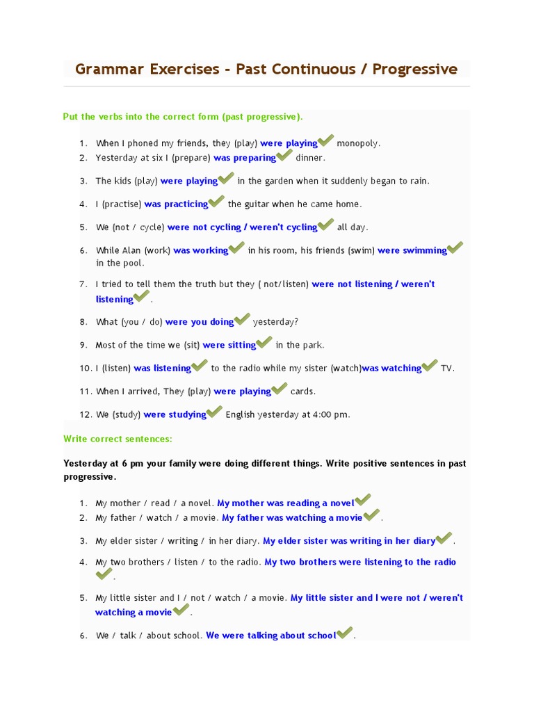 Past Continuous Grammar Exercises | PDF | Language Arts & Discipline