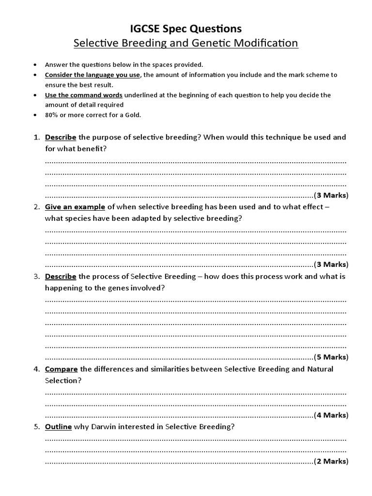 Selective Breeding and Genetic Modification Questions | PDF | Plant ...
