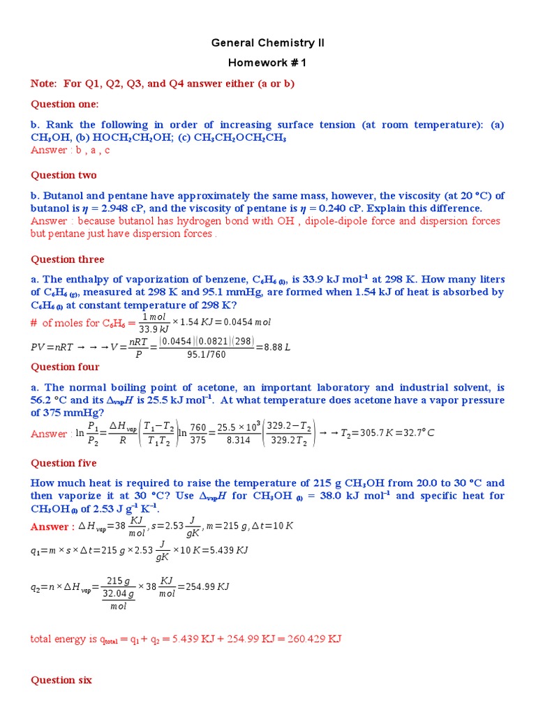 Solution Of Chem Ii Homework Phase Matter Liquids