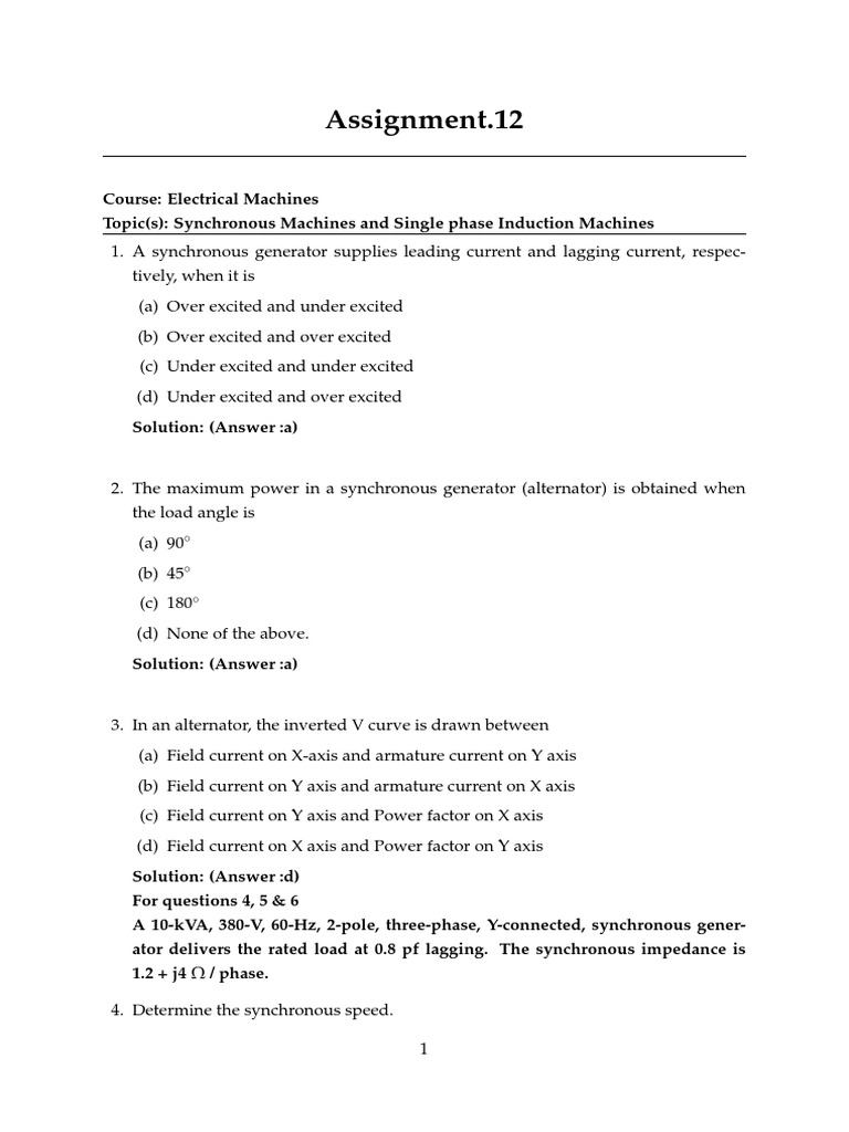 Assignment 12 | PDF | Electric Motor | Power (Physics)