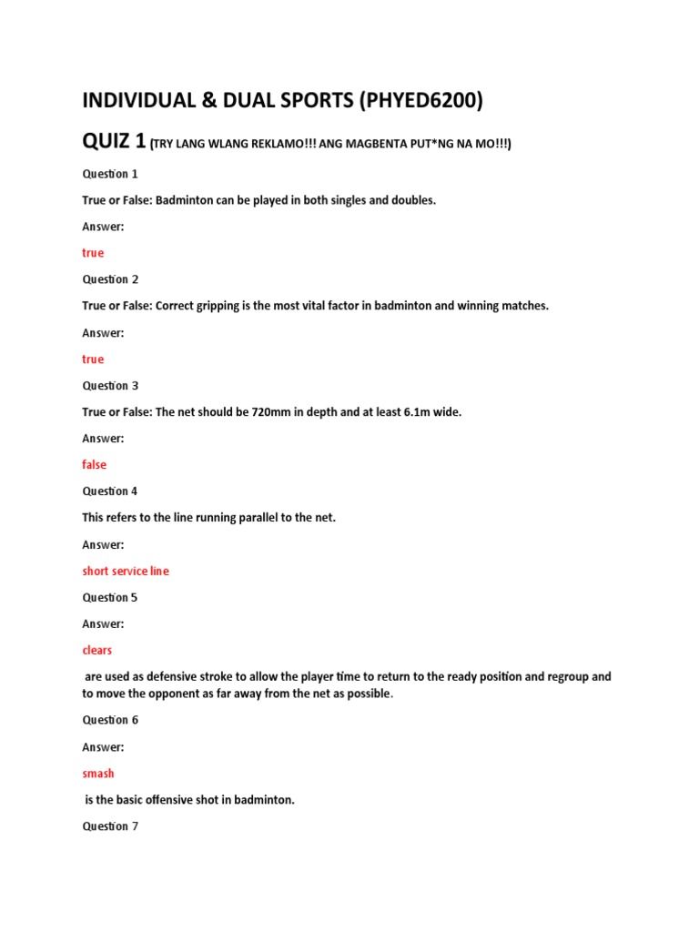 Examples of Dual Sports and Rules | PDF | Table Tennis | Racquet Sports