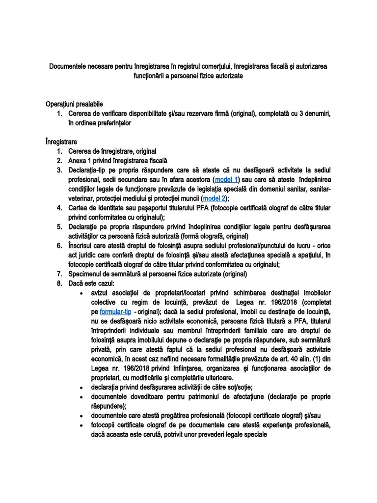 Opis Documente PFA | PDF