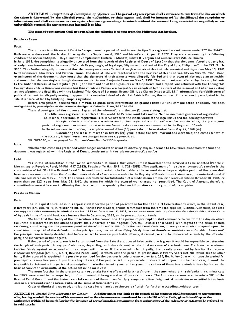 The Commencement and Interruption of Prescription Periods for Criminal