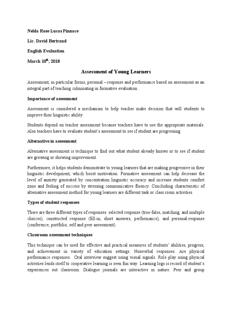 Assessment of Young Learners | PDF