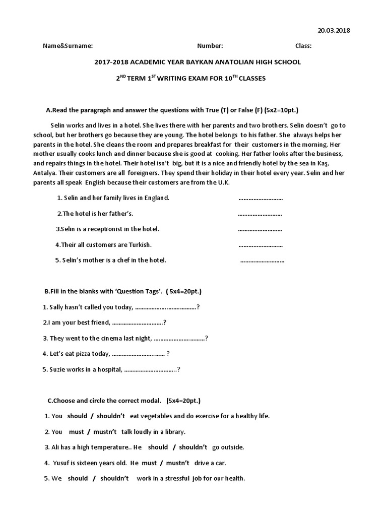 10th Grade Writing Exam Answer Key | PDF | Morphology | Onomastics