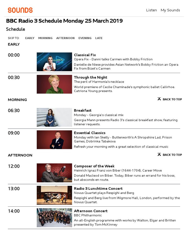 BBC Radio 3 Schedules, 25 Monday March 2019 PDF Classical Music