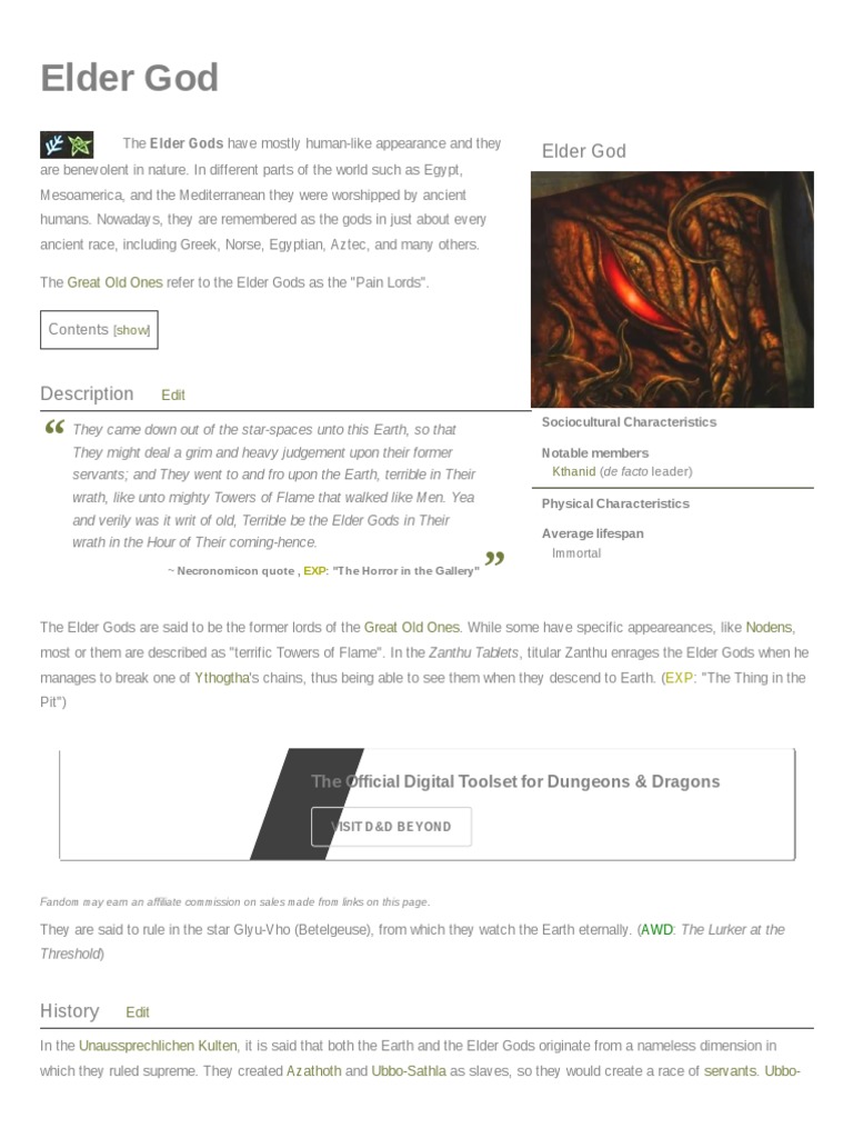Elder God - The H.P. Lovecraft Wiki - Fandom | PDF | Fantasy Literature