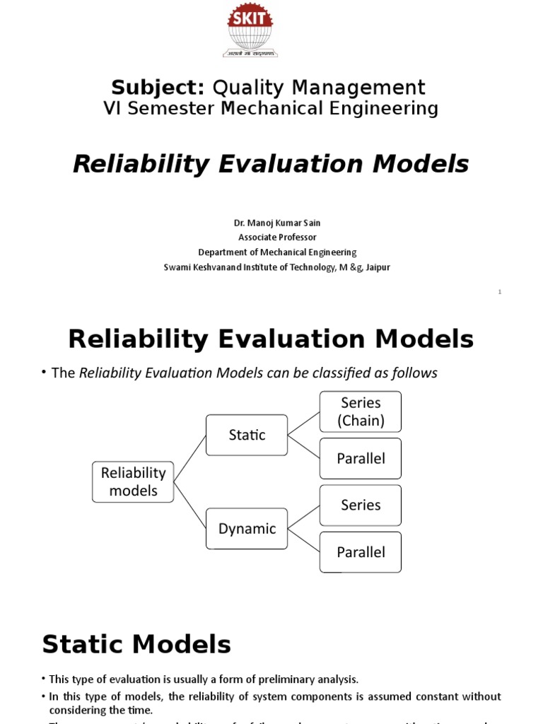 Reliability Evaluation Models Overview | PDF | Reliability Engineering ...
