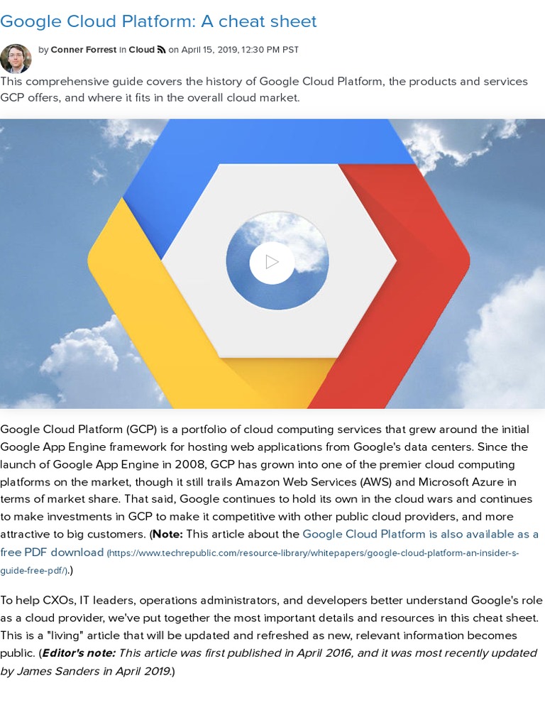 Google Cloud Platform - A Cheat Sheet - TechRepublic PDF | Download ...