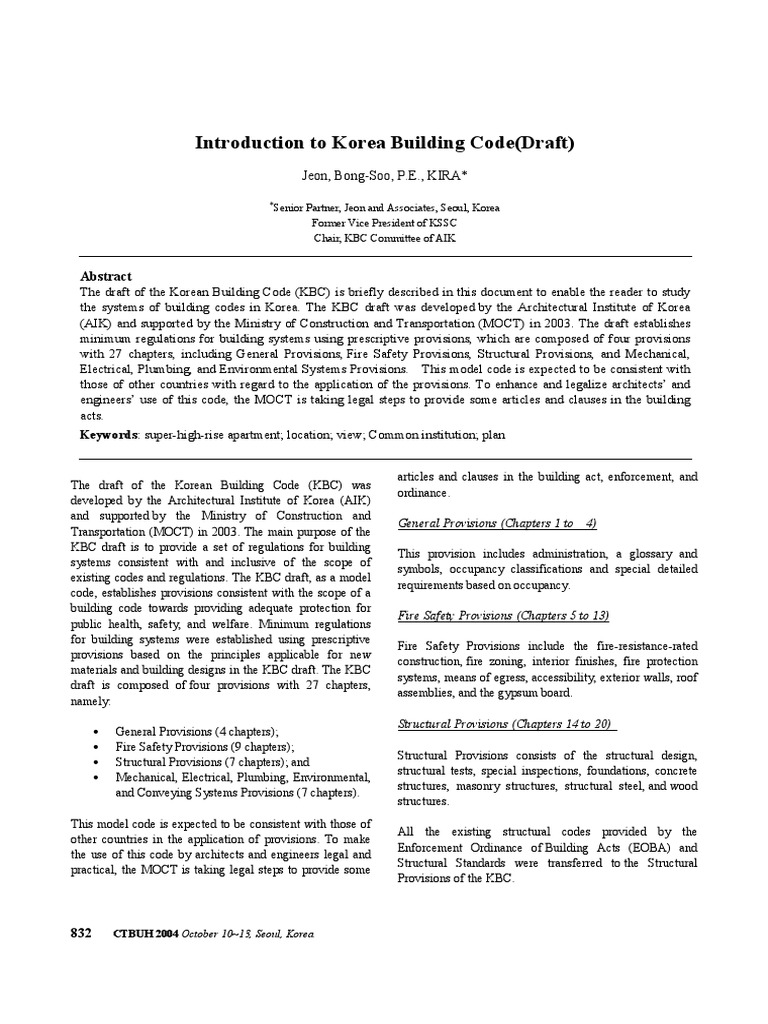 Introduction To Korea Building Code (Draft) PDF Building Code