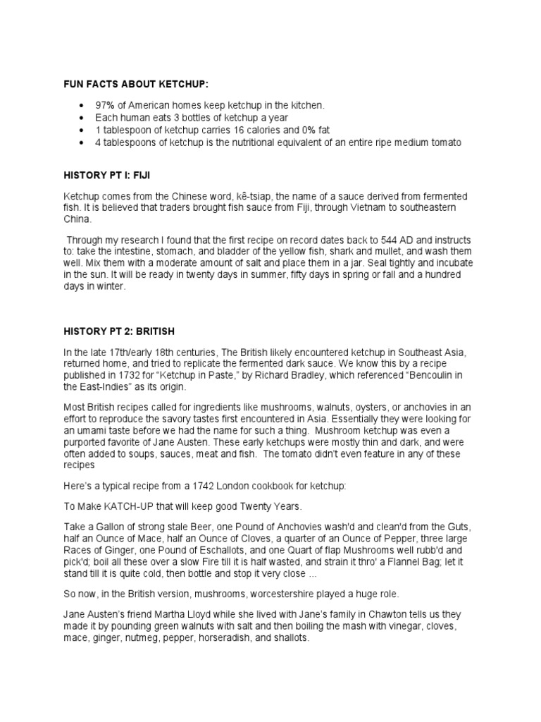 Fun Facts About Ketchup PDF Ketchup Heinz