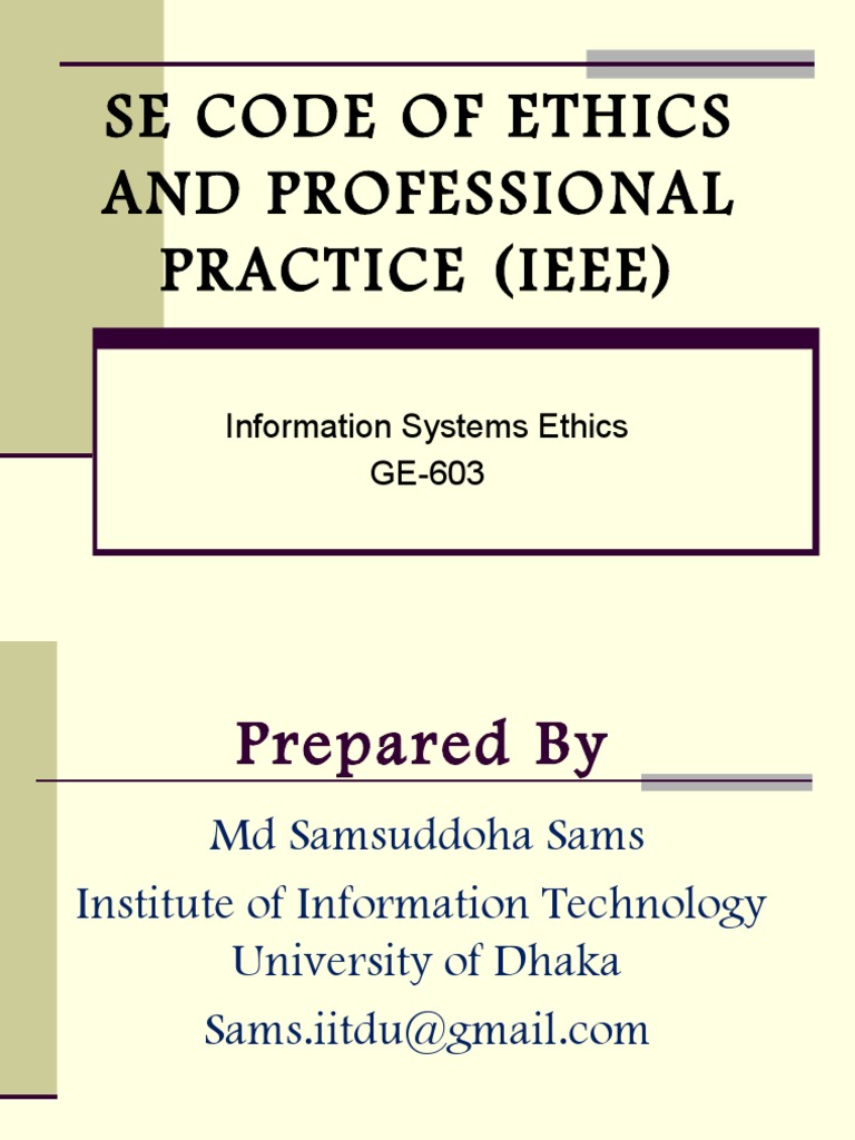 Se Code of Ethics and Professional Practice (Ieee) : Information ...