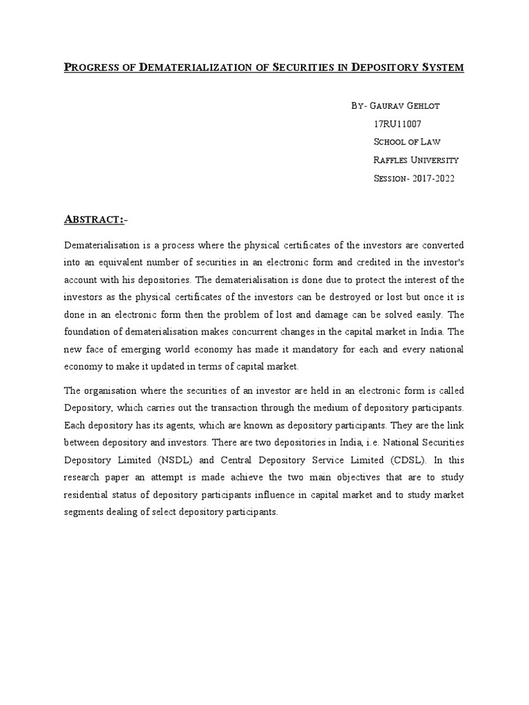 Dematerialization in India's Depository System | PDF | Finance & Money ...