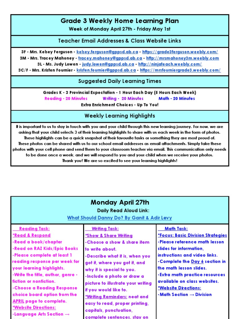Grade 3 Weekly Learning Plan | PDF | Books | Websites