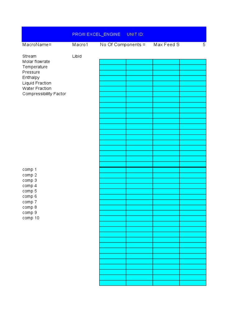PRO/II Excel Engine Component Data | PDF