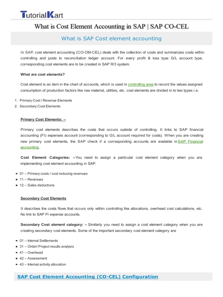 Cost Element Accounting SAP PDF Cost Expense
