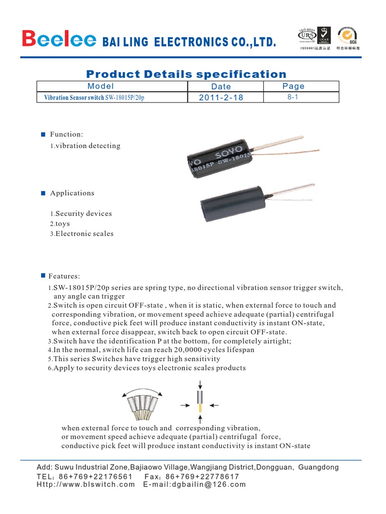 Vibration Sensor SW18020P PDF PDF Switch Welding