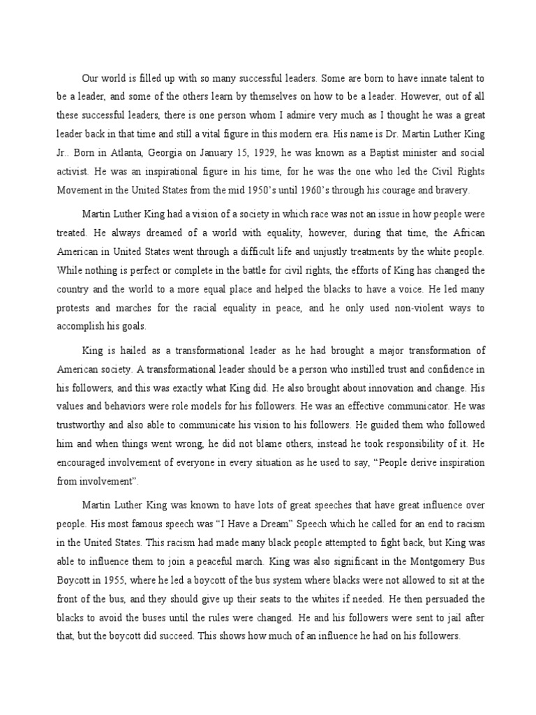 Martin Luther King Leadership Style PDF Martin Luther King Jr