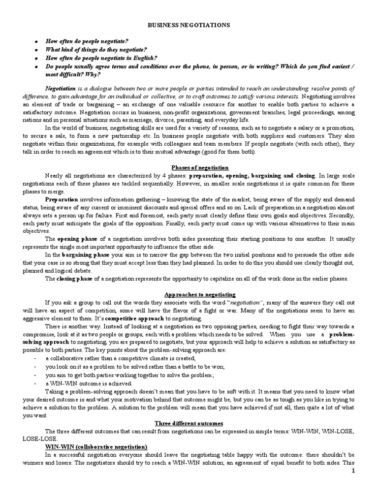 Effective Business Negotiation Strategies | PDF | Negotiation | Body ...