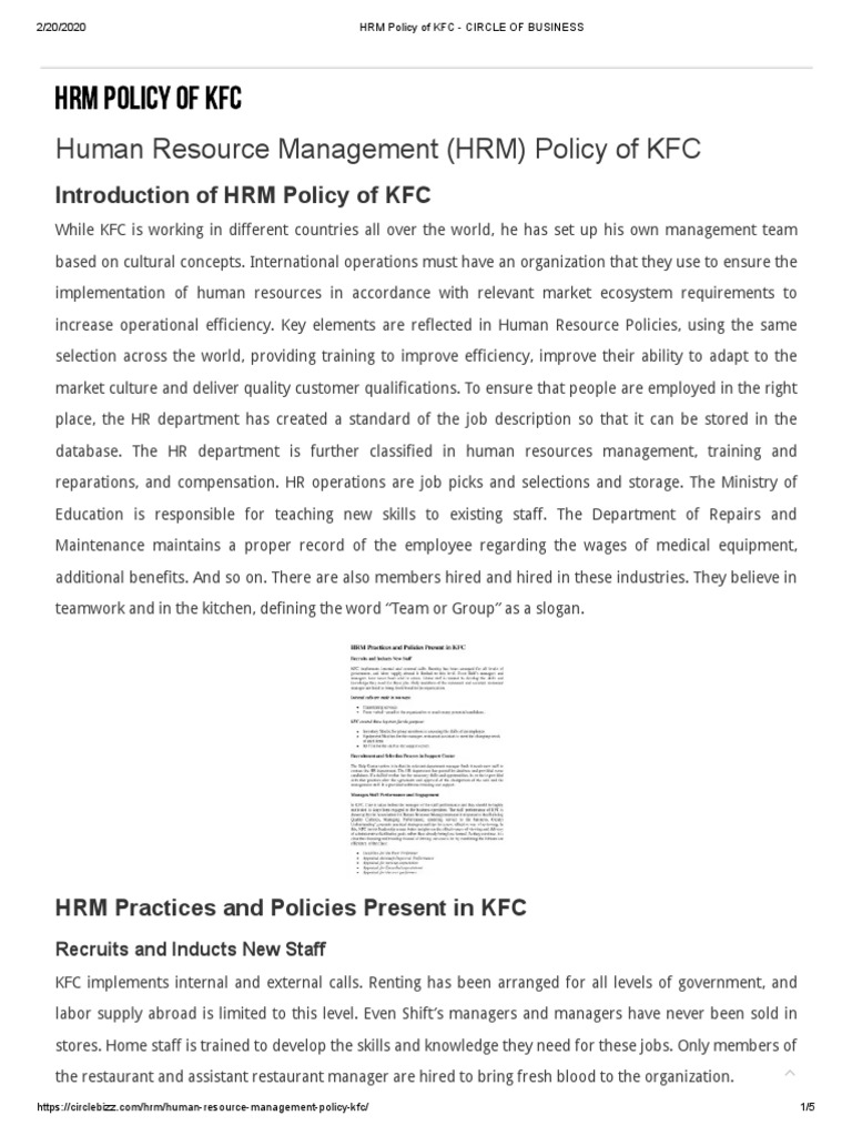 KFC Human Resource Management Policies | PDF | Human Resource ...